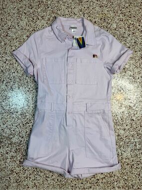 PRIDE Target Lavender‎ Button-Up Jumpsuit Rainbow Patch Short Sleeve Size S